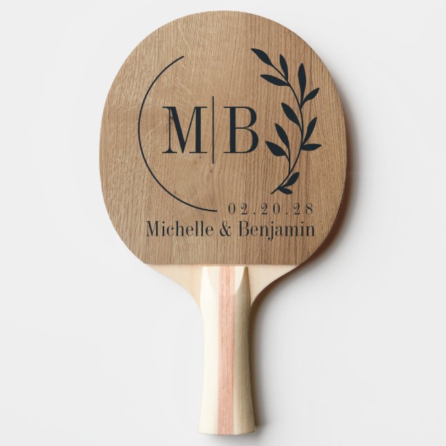 Ljust Björkträ Blad Vigsel Monogram Pingisracket (Baksidan)