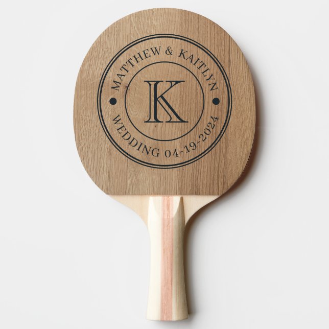 Ljust Björkträ Bröllopsmonogram Pingisracket (Baksidan)