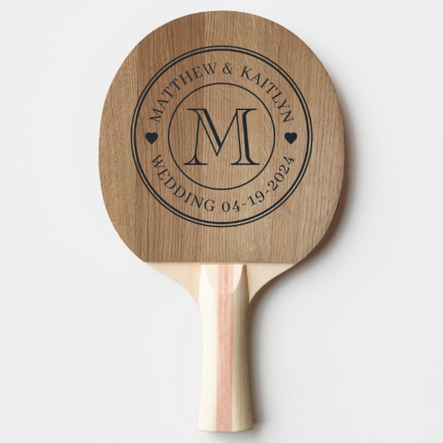 Ljust Björkträ Hjärtformad Bröllopsmonogram Pingisracket (Framsidan)