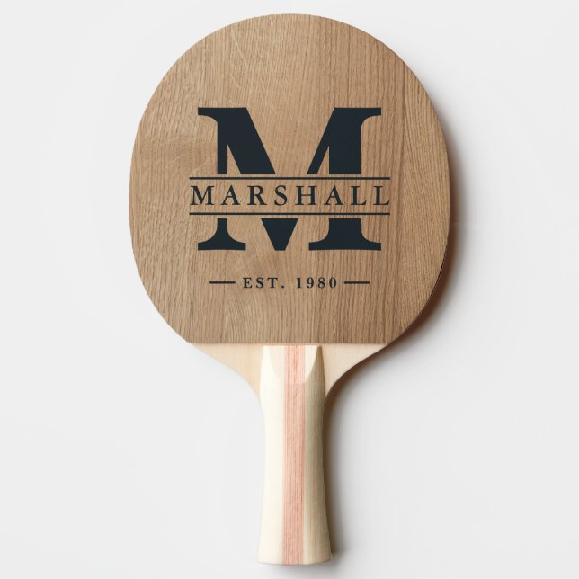 Ljust Björkträ Monogram & Namn Överlägg Pingisracket (Baksidan)
