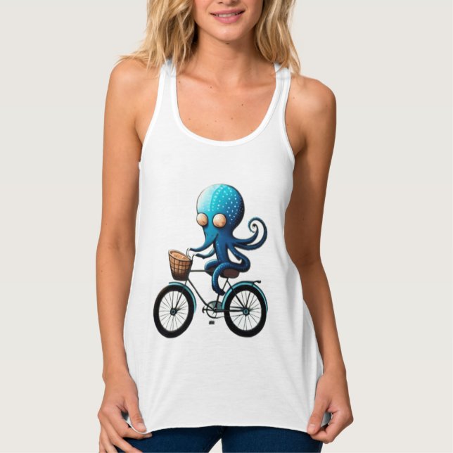 Ljust blå bläckfisk på en cykel linne med racerback  (Framsida)