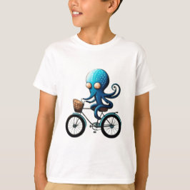 Ljust blå bläckfisk på en cykel t shirt