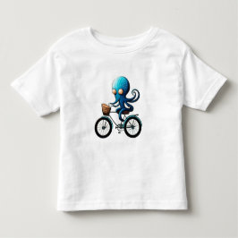 Ljust blå bläckfisk på en cykel t shirt