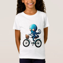 Ljust blå bläckfisk på en cykel t shirt