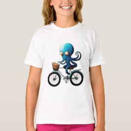 Ljust blå bläckfisk på en cykel t shirt