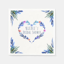 Ljust Blå Blommig Akvarell Hjärtat Glam Elegant Pappersservett