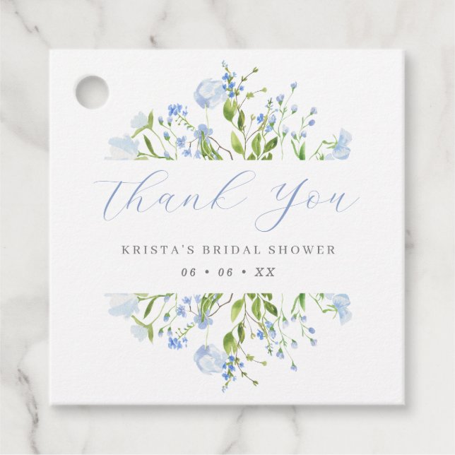Ljust blå blomsterbröllopsdusch Tack så mycket Gåvor Etiketter (Framsida)