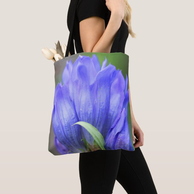 Ljust blå gentianblomma i blomning  tygkasse (Närbild)