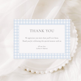 Ljust blå Gingham Klassisk Pojk Babyshower Tack Kort