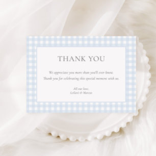 Ljust blå Gingham Klassisk Pojk Babyshower Tack Kort