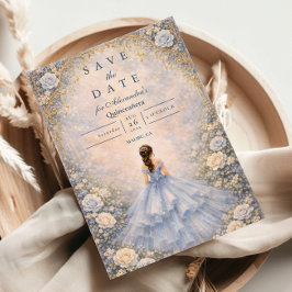 Ljust blå rosenträdgård Quinceañera Spara Datumet