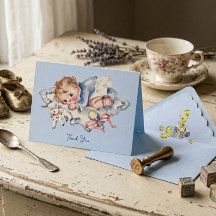 Ljust blå vintage Baby Boy Baby Shower Tacksamhets