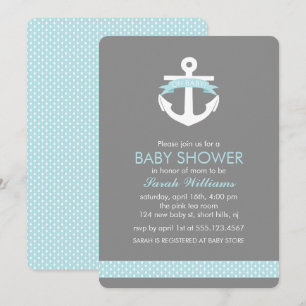 Ljust - blått ankrar den nautiska pojkebaby shower inbjudningar