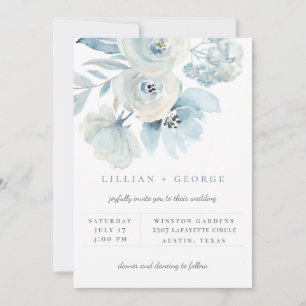 Ljust Blått Blomsterbukett Bröllopsinbjudan Meddelande
