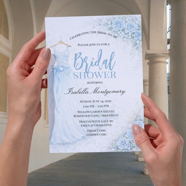 Ljust Blått Brudtärna Klänning Bröllopsfest Inbjudningar (Pale Blue Bridesmaid Dress Bridal Shower Invitations
)