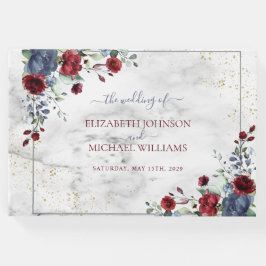 Ljust blått Burgundy-vykort för Blommigt Bröllop Gästböcker