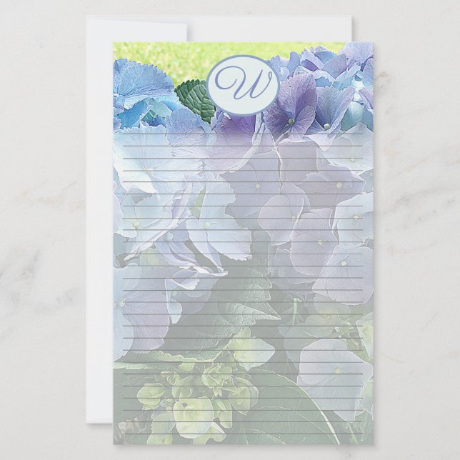 Ljust blått Hydrangea WritPaper Monogram Brevpapper (Framsida)