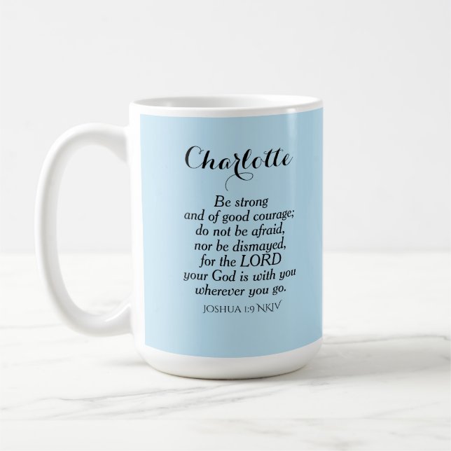 Ljust blått kurage, bible Verse Custom Name Simple Kaffemugg (Vänster)