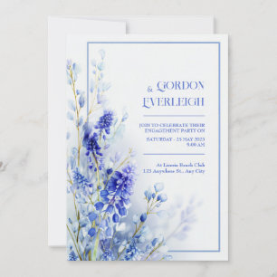 Ljust Blått Muscari Akvarell Blommig Ram Bröllop Inbjudningar