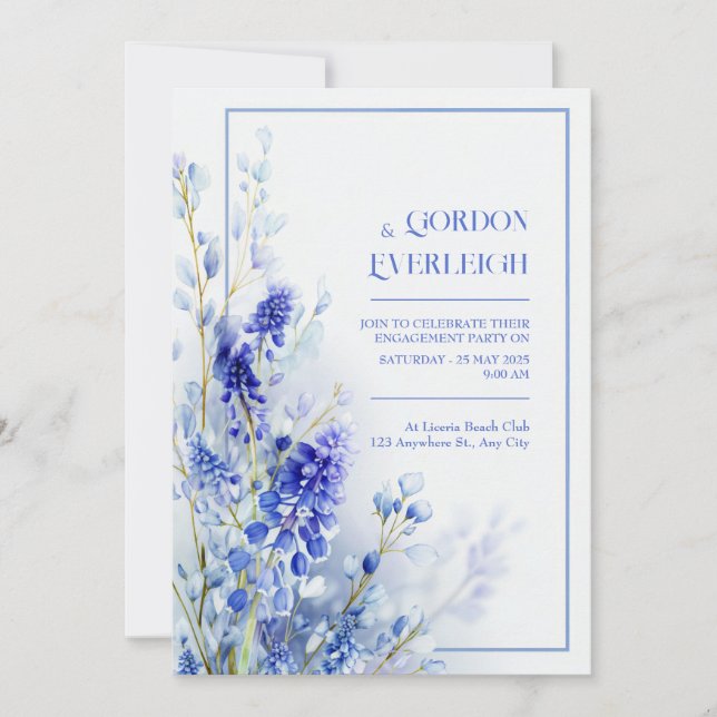 Ljust Blått Muscari Akvarell Blommig Ram Bröllop Inbjudningar (Framsida)