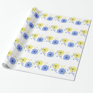 Ljust, blått och gula blommor, gåvaomslag presentpapper