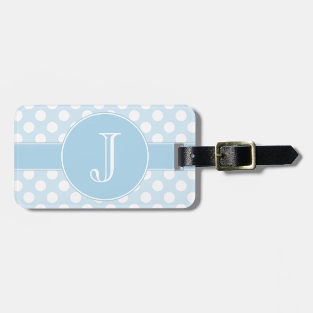Ljust - blått Polka-Pricker den Monogrammed Bagagebricka (Horisontell Framsida)