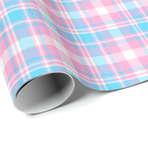 Ljust - blått-, rosa- och vitpläd presentpapper