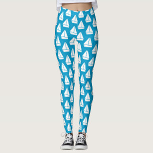 Ljust - blåttsegelbåtmönster leggings