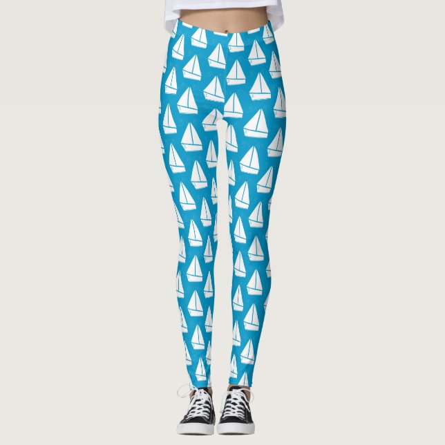 Ljust - blåttsegelbåtmönster leggings (Framsida)