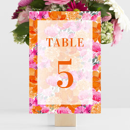 Ljust bleknad rosa orange blomstergolv 5 bröllop bordsnummer