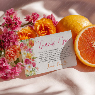 Ljust Blommigt Citrus Bröllopsdusch Tack Kort