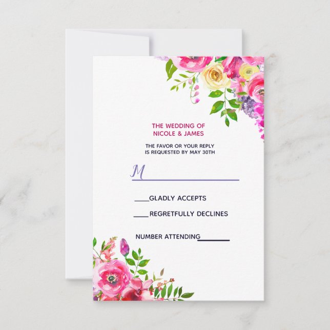 Ljust Blommigt Djärvt Rosa Vår Botanisk RSVP OSA Kort (Framsida)