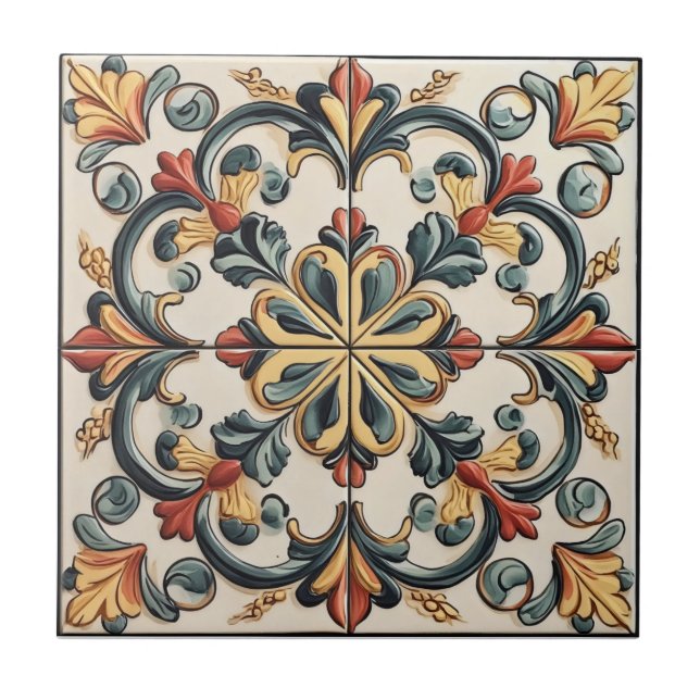 Ljust Blommigt Tile Mönster Kakelplatta (Framsidan)