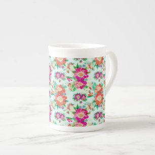 Ljust Blommigt Vintage Mönster Benporslin Mugg
