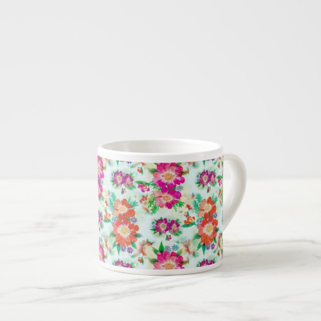 Ljust Blommigt Vintage Mönster Espressomugg (Framsida höger)