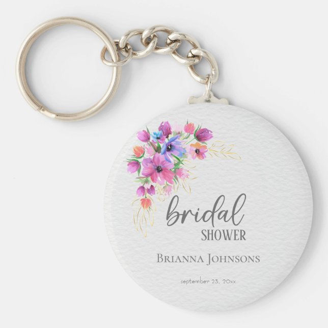 Ljust Blommor Guldgrönska Bröllopsdusch Nyckelring (Framsidan)