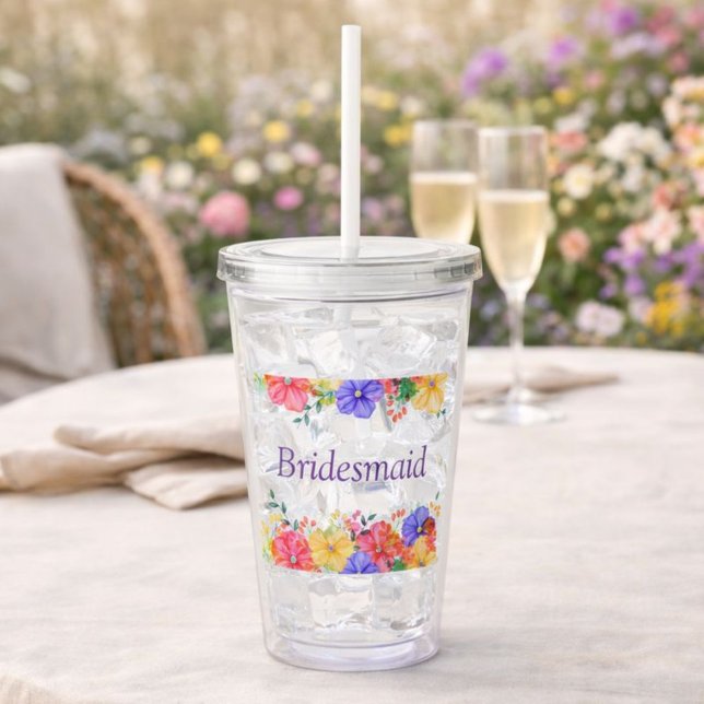 Ljust blomsterakvafärg brudtjänsteflicka take away mugg (Skapare uppladdad)