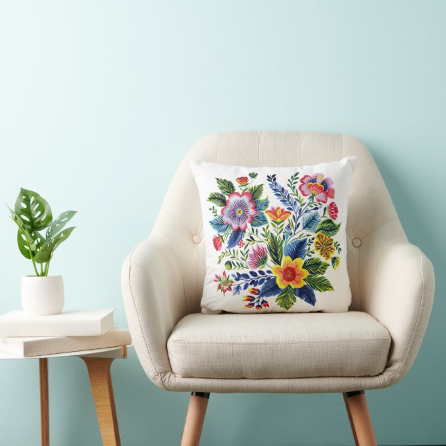 Ljust blomsterarrangemang falskt garnbroderi  kudde (Stol)