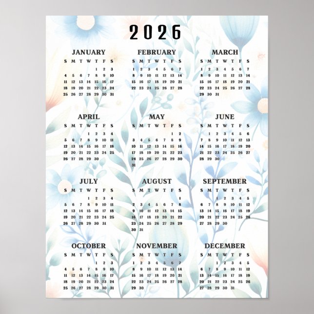 Ljust blomsterdesign 20256Väggkalender Poster (Framsidan)