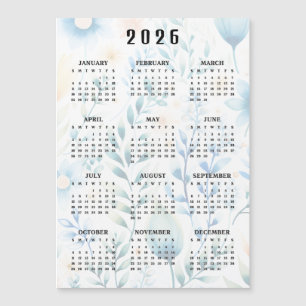 Ljust blomsterdesign 2026 Kalender Magnetkort