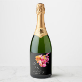 Ljust blomstermålade monogram i svart bröllop