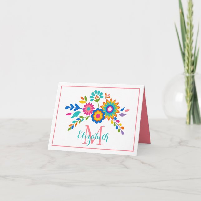 Ljust blomstermonogram tack kort (Framsida)