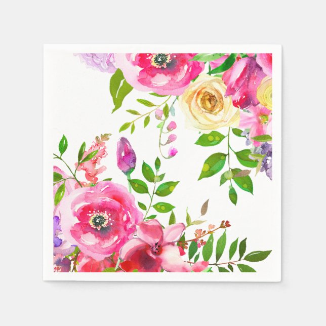 Ljust blomstermönster fet rosa vår botanisk modern pappersservett (Framsidan)