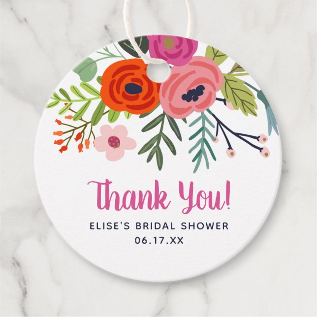 Ljust blomstermönstrat tack Bröllopsdusch Gåvor Etiketter (Framsida)