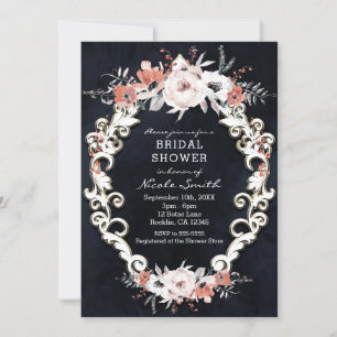 Ljust blomsterrika mörka krita Elegant Chic Bröllo Inbjudningar
