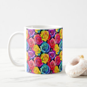 Ljust blomstertryck, akvarellrosor kaffemugg