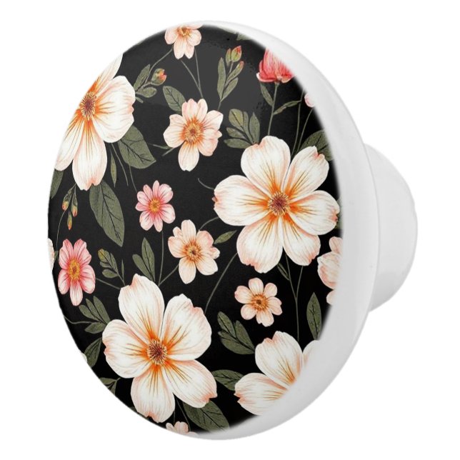 Ljust blomstertryck på svart knopp (Höger)