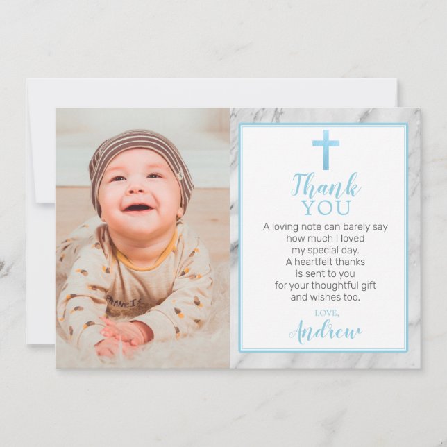 Ljust Blue Boy Marble Baptism Photo Tackto You Car Inbjudningar (Framsida)