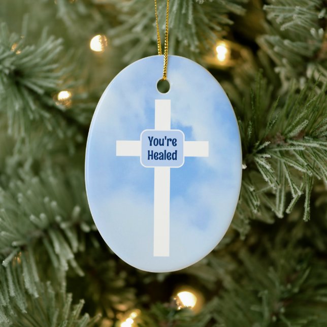 Ljust Blue Christian Kor Bible Verse Healing Julgransprydnad Keramik (Träd)