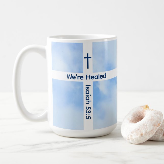 Ljust Blue Christian Kor Bible Verse Healing Kaffemugg (Med munk)